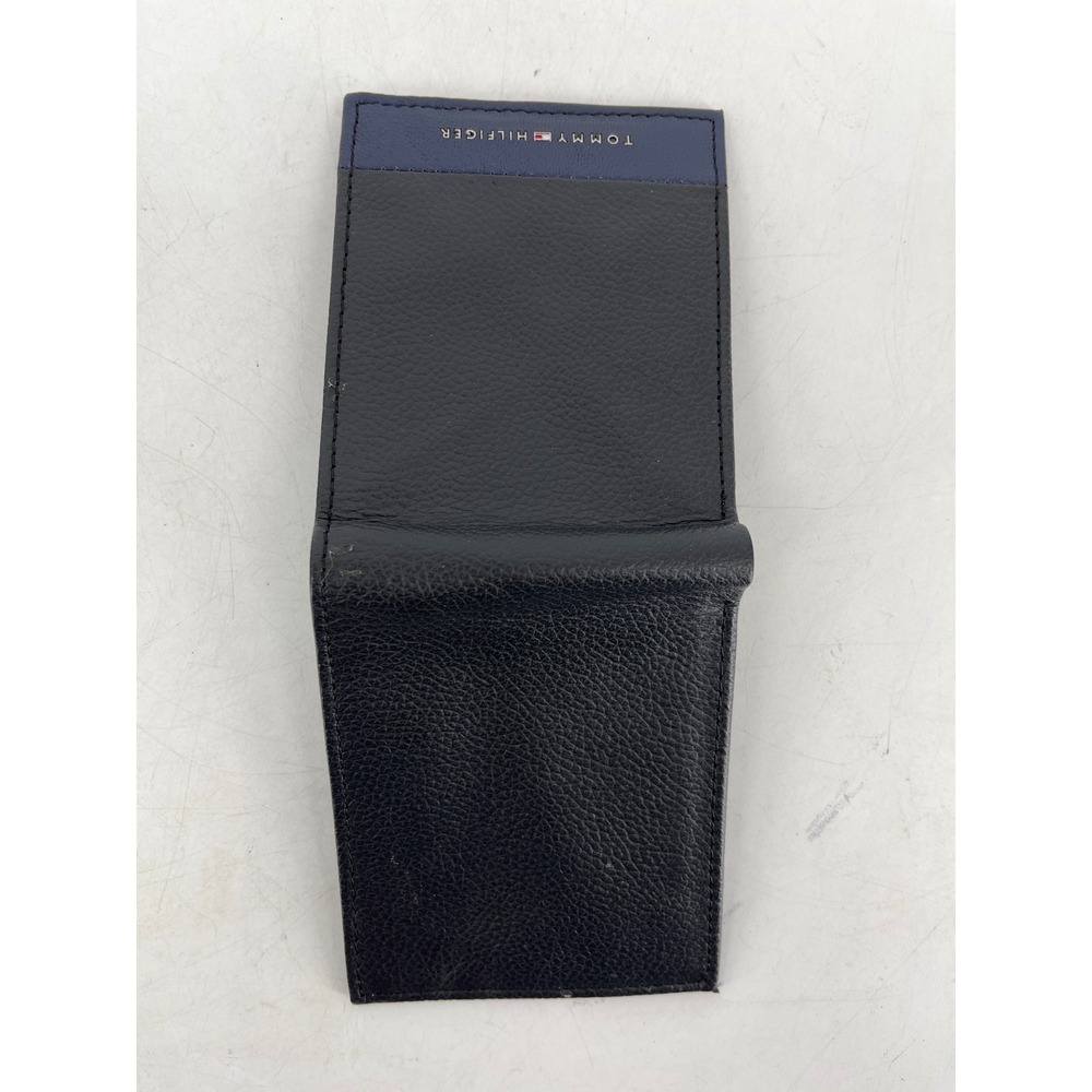 Tommy Hilfiger Bifold Wallet Mens OS Black Navy Blue Excellent Leather ID Window - Picture 5 of 5